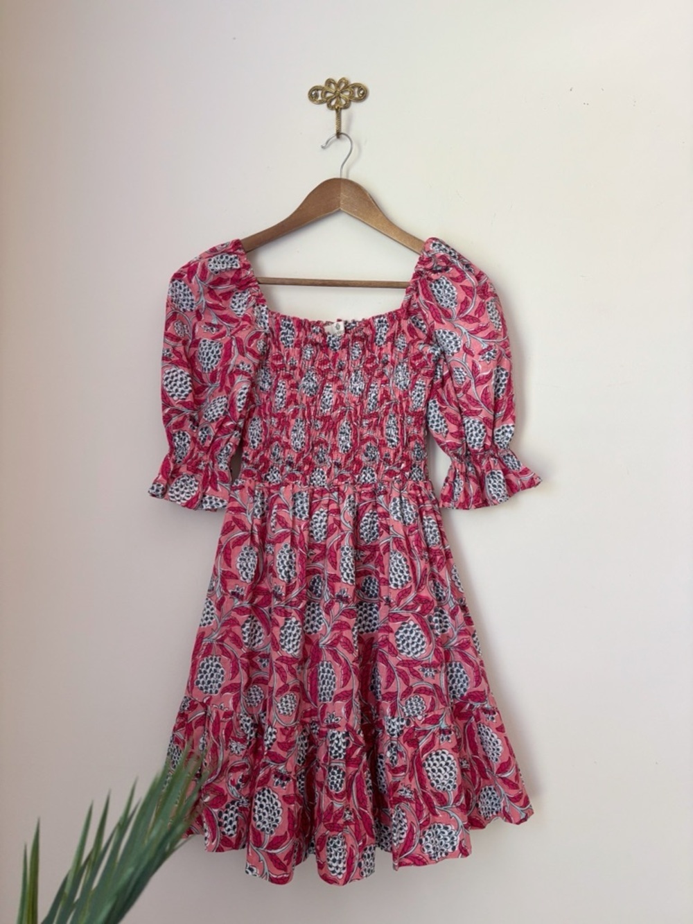 Perry Walker Collective Pink Floral Smocked Mini Dress OS One Size